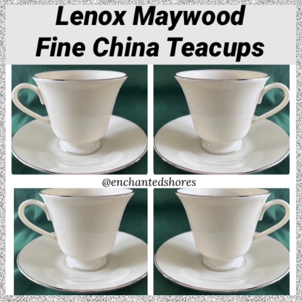 Lenox Maywood Footed Teacup & Saucer 4 Pc Set Replacements Ivory Cream Silver